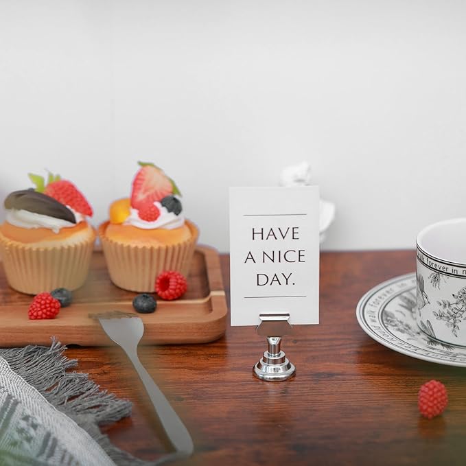 Urban Deco 16PK Table Number Holders Place Card Holders 1.7 Inch Table Card Holders Steel Card Holders for Photos, Food Signs, Memo Notes, Weddings, Restaurants, Birthdays(Silver)