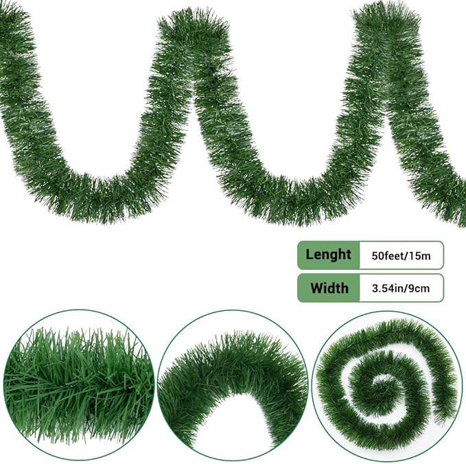 XIMISHOP 50Feet Christmas Garland for Decorations,Christmas Artificial Wine Soft Greenery Pine Garlands Decoration for Home Garden Indoor Outdoor Decorations1