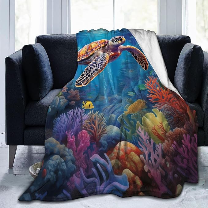 Sea Turtle Blanket Turtles Shell Ocean Flannel Throw Blankets for Home Decor Couch Bed Sofa Soft Fuzzy Lightweight Gifts 60x50 Inches