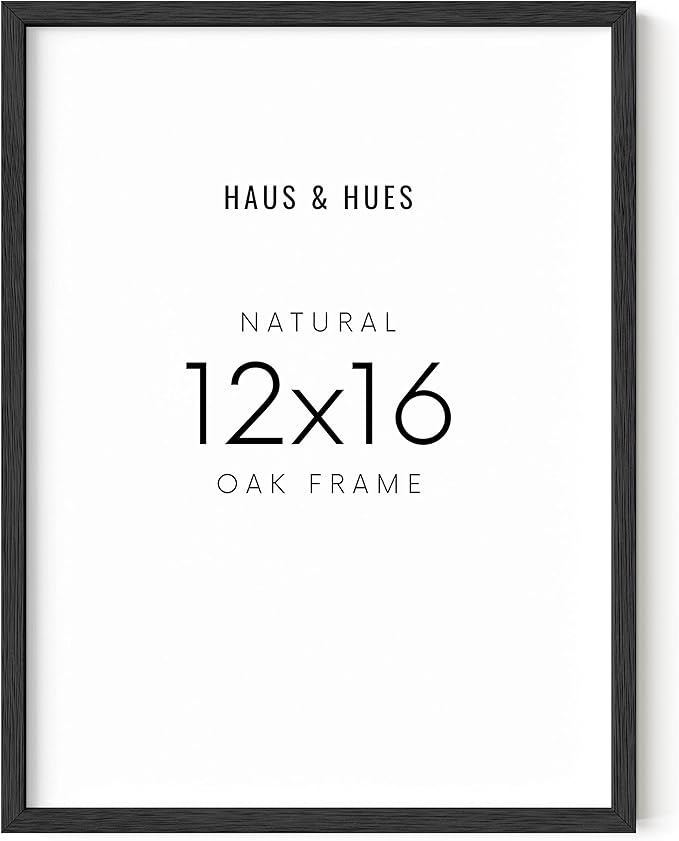 HAUS AND HUES Black Oak Wood 12x16 Picture Frame - Modern Wood Wall Art Display - Minimalist, Lightweight 12x16 Black Frame for Art Prints, Photos, Posters - Ready-to-Hang Vertically & Horizontally