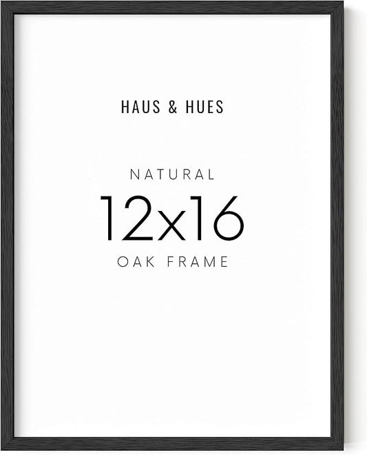 HAUS AND HUES Black Oak Wood 12x16 Picture Frame - Modern Wood Wall Art Display - Minimalist, Lightweight 12x16 Black Frame for Art Prints, Photos, Posters - Ready-to-Hang Vertically & Horizontally