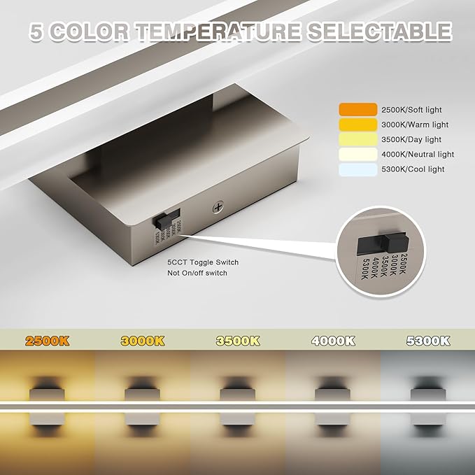 24 inch LED Vanity Lights Brushed Nickel Bathroom Light Fixture Bathroom Vanity Lights Over Mirror Vanity Lighting Fixtures 5 Color Temperature Dimmable Led Light Bar 5CCT