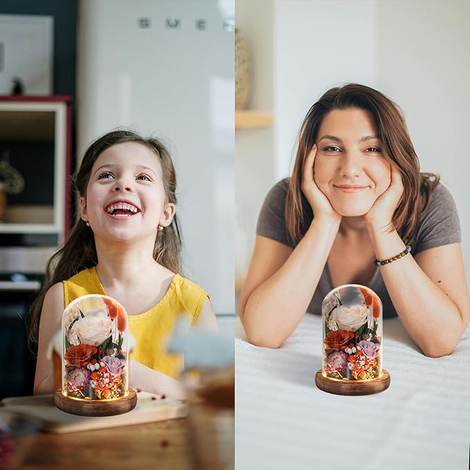 Forever Flowers with Symbolic Ladybugs: Preserved Flowers Gift for Women-Romantic Table Centerpiece-Valentines, Anniversary, Mom Gifts for Her-Flowers for Delivery Prime (Orange)