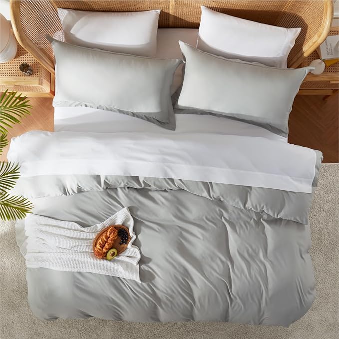 Nestl Light Grey California King Duvet Cover Sets - Soft Double Brushed Cal King Duvet Cover, 3 Piece, with Button Closure, 1 Duvet Cover 104x98 inches and 2 Pillow Shams