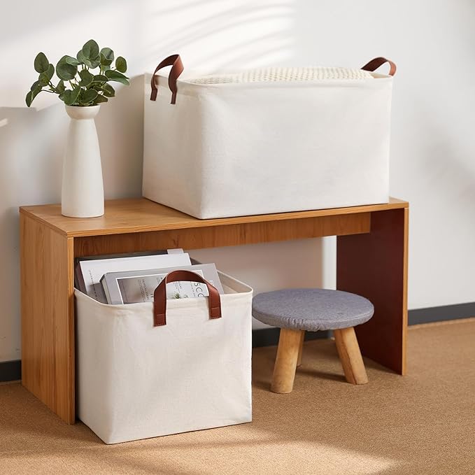 DULLEMELO Large Storage Bins for Towels, Decorative Fabric Storage Baskets Bins for Organizing Bedroom, Closet Organizers and Storage for Clothes, 19" L x 13" W x 11" H, Natural Color, 2-Pack