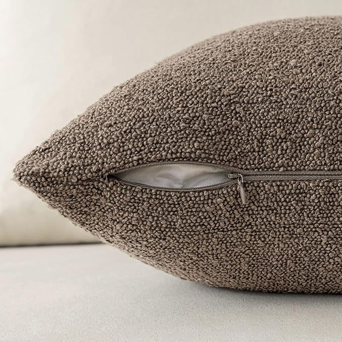 MIULEE 26x26 Decorative Euro Sham Throw Pillows for Bed Set of 2 Textured Boucle Neutral Throw Pillow Covers Dark Brown Accent Solid Vintage Pillowcase Cozy Soft Sofa Livingroom Home Decor