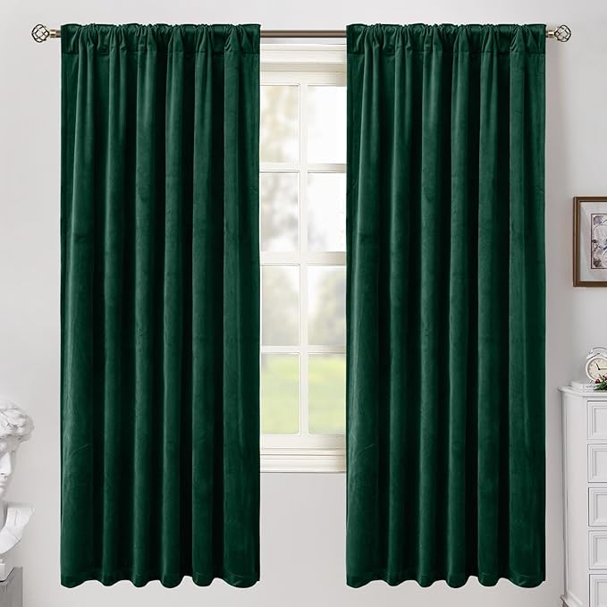 BGment Emerald Velvet Curtains 72 Inch Length 2 Panels for Bedroom, Blackout Thermal Insulated Room Darkening Curtains Panels with Back Tab and Rod Pocket for Christmas/Living Room, 52 x 72 Inch