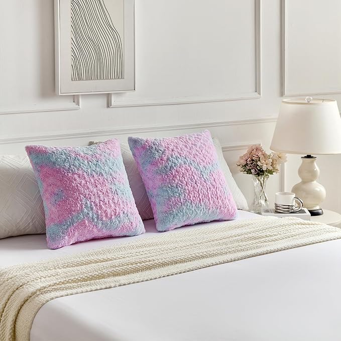 FUTEI Purple Decorative Throw Pillow Covers 20x20 Inch Set of 2,Soft Cozy Colorful Rose Swirl Texture Cushion Case,Modern Home Decor for Couch Sofa Bed Living Room