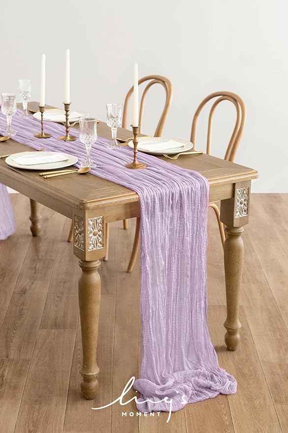 Ling's moment 14Ft Lilac Cheesecloth Table Runner Boho Chic Gauze Semi-Sheer Light Purple Tablecloth for Wedding Celebrations for Baby Shower Decorations Lavender