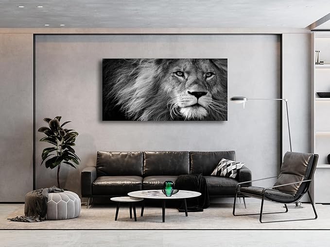Baisuart Modern Giclee Canvas Prints Stretched Artwork Black and White Lion Pictures to Photo Paintings on Canvas Wall Art for Home Office Decorations Wall Décor XXLarge 30x60inch