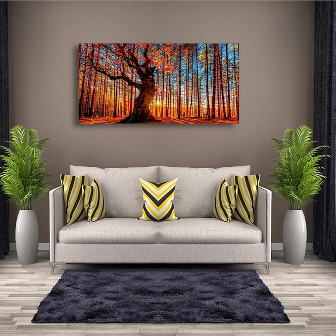 Tree of Life Wall Art Canvas Prints Natural Landscape Pictures Home Decor Colorful Forest Paintings for Living Room Bathroom Bedroom Kitchen Decorations 24x48 Wooden Framed Artwork Easy Hanging
