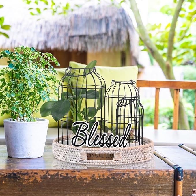 DECORKEY Rustic Farmhouse Lantern Decor Set of 3 Lanterns Decorative Indoor and Outdoor, Fireplace Mantle or Kitchen Dining Table - Modern Upscale Beauty for Home