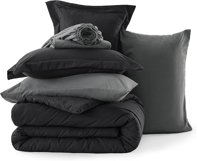 Bedsure Twin XL Comforter Set - Extra Long 5 Pieces Black Twin XL Bedding Set for All Seasons, Boho Contrasting Design Bed in a Bag with Comforter, Sheets, Pillowcase & Sham