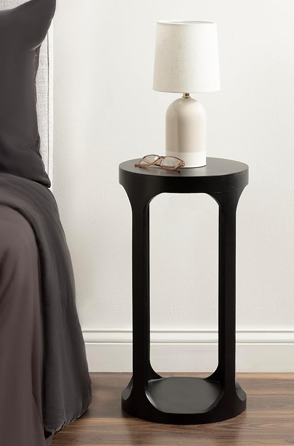 Kate and Laurel Dahl Modern Slatted Wooden Round Drink Table; 12 x 23; Black; Transitional Wood Accent Pedestal Table for Use as Living Room Plant Stand or Small Bedroom Nightstand