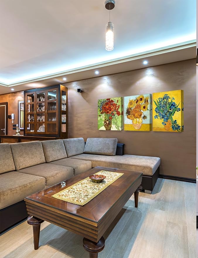 DECORARTS - Triptych (Van Gogh Flower Series), Vincent classic Art Reproduction. Giclee Canvas Prints Wall Art for Home Decor 16x20, 3pcs/set