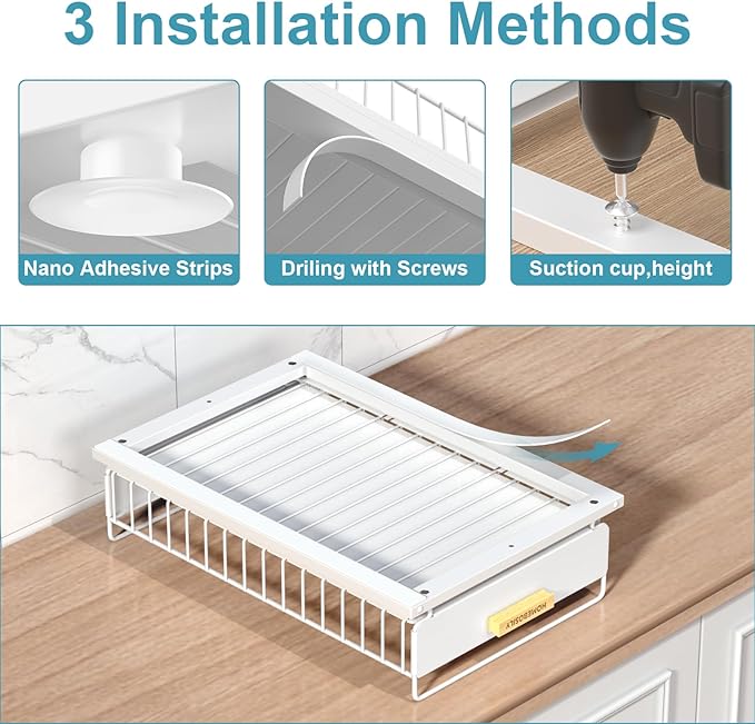 Under Sink Organizer, Kitchen Pull Out Cabinet Organizer, Mute Slide Out Metal Under Sink Organizers and Storage Shelves for Kitchen Bathroom Laundry Cabinet Pantry, White