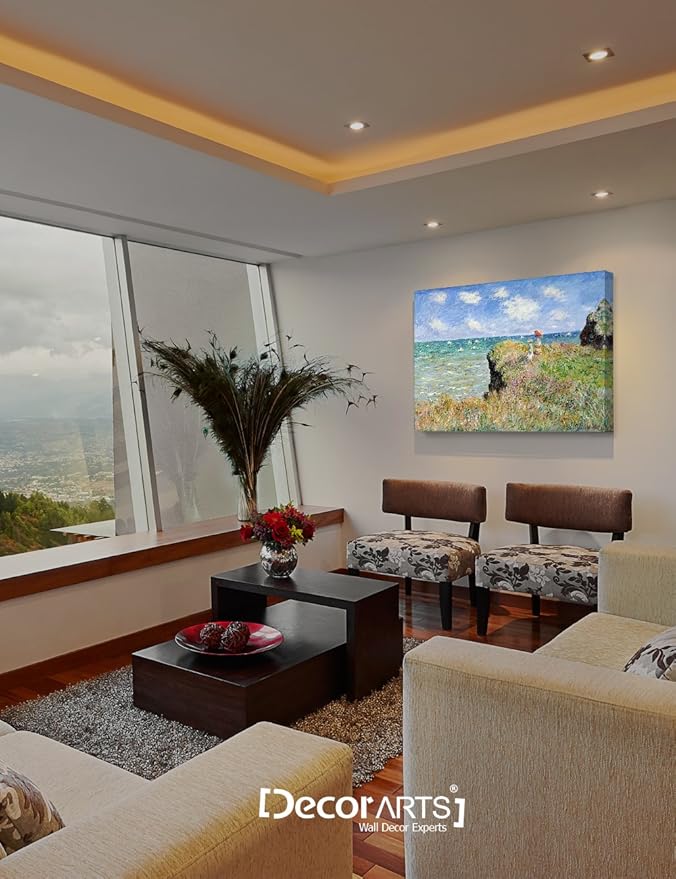 DECORARTS - The Cliff Walk At Pourville, Claude Monet Art Reproduction. Giclee Canvas Prints Wall Art for Home Decor 30x24