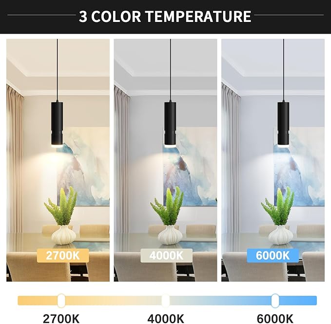 OKELI Pendant Light, Modern Black Pendant Lights Fixture,3-CCT Unique LED Pendant Lighting for Kitchen Island,20W,2700K/4000K/6000K,ETL