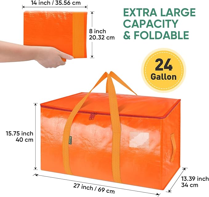 BALEINE 8-Pack Oversized Moving Bags with Reinforced Handles, Heavy-Duty Storage Tote for Clothes, Moving Supplies (Orange, 8-Pack)