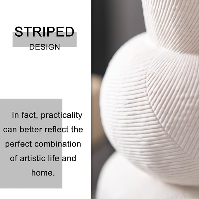 Ceramic Vases for Flowers, Matte White Ribbed Vase Set of 3, Decorative Vases for Pampas Grass, Modern Farmhouse Home Decor, Pottery for Centerpieces, Boho Vases