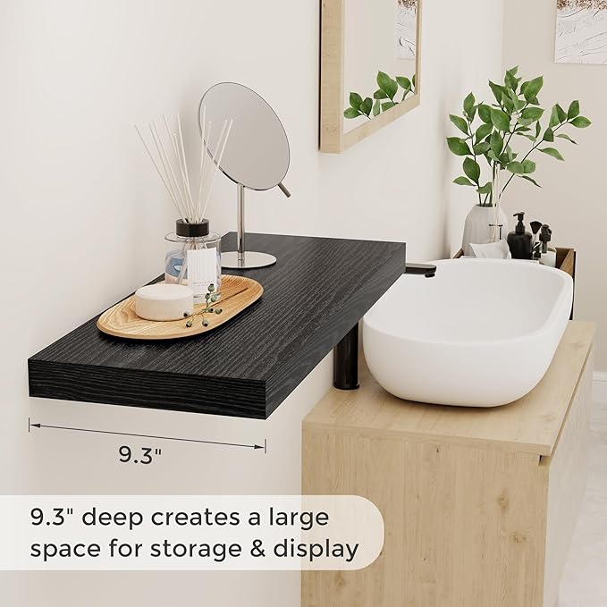 Fun Memories Black Floating Shelves for Wall, 24 x 9.3 x 1.5 Large Floating Shelf Set of 2, 9.3 Deep Wall Shelf for Kitchen, Living Room, Rustic Black Shelves for Home Decor & Storage