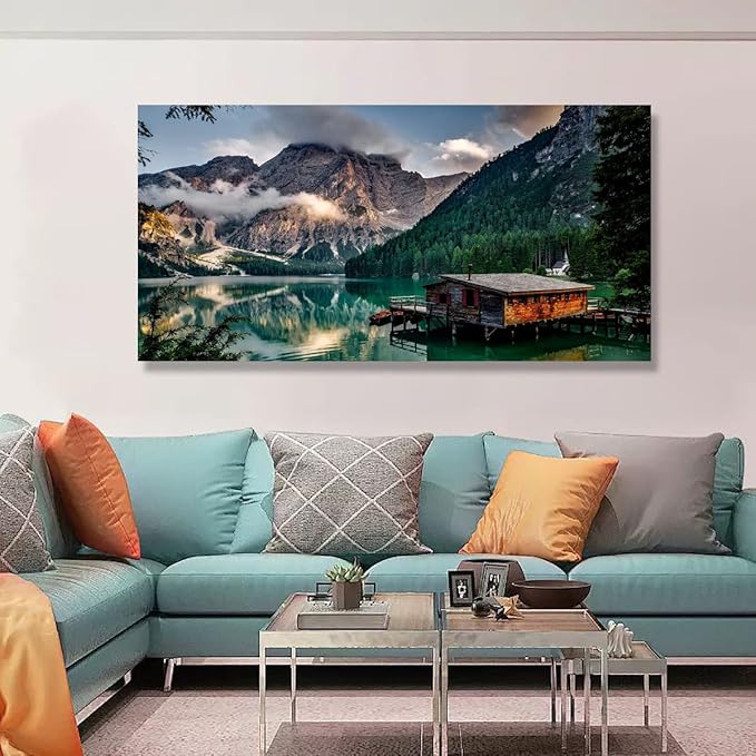 Lake Water Natural Scenery Pictures Canvas Wall Art For Living Room Bedroom Wall Decor,Mountain Wall Art Print Paitnings for Home Decor,Morden Artwork Forest Canvas Art,Ready to Hang-20x40Inches