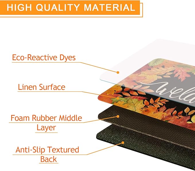 Fall Welcome Doormat 30x17 Inch Fall Leaves Front Door Mat Indoor Outdoor Entrance Floor Mats Non-Slip Washable Seasonal Autumn Thanksgiving Home Decor Rugs