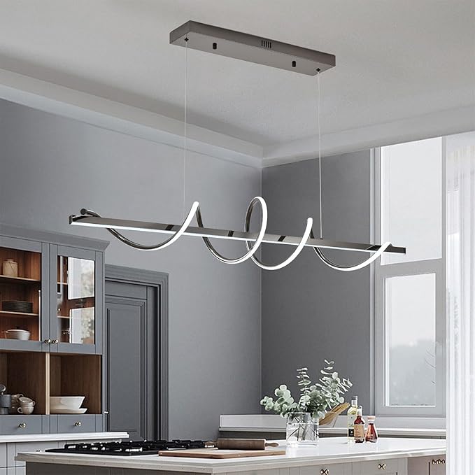 Modern Led Pendant Light for Kitchen Island Lighting 47.24" Black Modern Chandelier Dining Room Lighting Fixture Over Table Dimmable Ceiling Pendant Lights Creative Snake-Shaped Twist Design