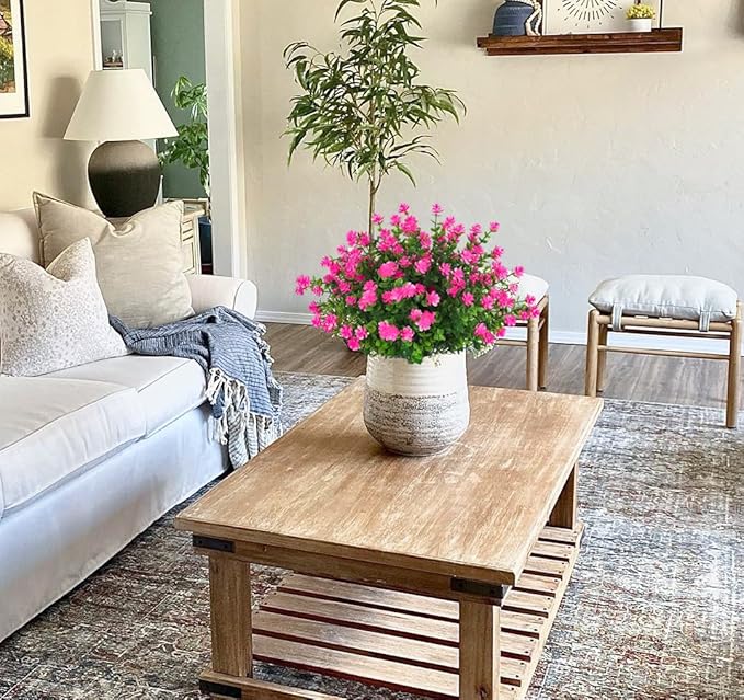 Outdoor Faux Flowers Artificial Plants & Flowers Boxwood Springs Artificial Outdoor Flowers UV Resistant Boxwood Greenery Artificial Uv Resistant Outdoor Plants Artificial Greenery Stems(Pink)