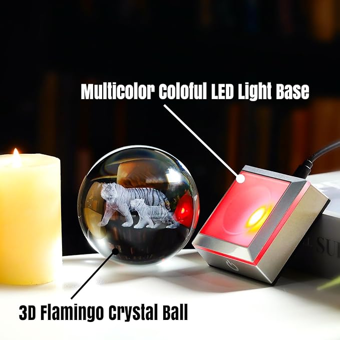 Ornalrist 3D Tiger's Crystal Ball with LED Light Base 3.15in - Tiger Gifts for Women, Mom on Mother's Day from Son, Daughter - 3D Crystal Ball Lamp Engraved Tiger Mother & Child Figurine Home Decor
