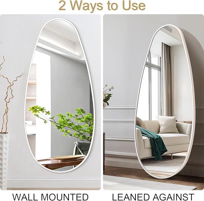JJUUYOU Mirrors for Wall Metal Framed Decorative Irregular Large Mirrors 39" X 18" Asymmetrical for Bathroom Bedroom Living Room Dressing Room Entryway White