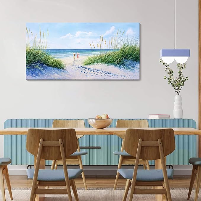 YCPRIMER Coastal Wall Art - Large Landscape Wall Art for Living Room, Bedroom Pictures, Ocean Beach Artwork, Blue Wall Art, Above Bed Decor, Coastal Landscape Wall Art,Framed Beach Pinting 24×48IN