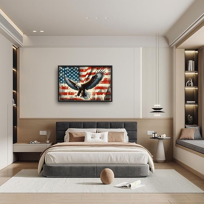 Flintis Large Bald Eagle Wall Art Eagle American flag Pictures Wall Decor Abstract Animal Canvas Painting Print Artwork Decoration Framed for Living Room Bathroom Master Bedroom Office 36L x 24W