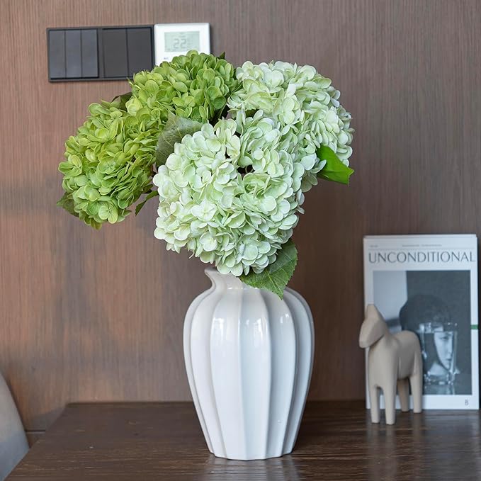 4PCS Artificial Flowers Large Hydrangeas Flowers Latex Bouquet for Wedding Bridal Office Home Party Decoration (2Pcs Green+2Pcs Light Green)