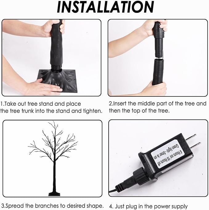 Set of 3 Lighted Black Halloween Tree 4FT 5FT and 6FT, Higher Size, Timer Function Orange & Purple Spooky Tree with 96 LED Lights for Indoor & Outdoor Halloween Decorations Yard Garden Home Party