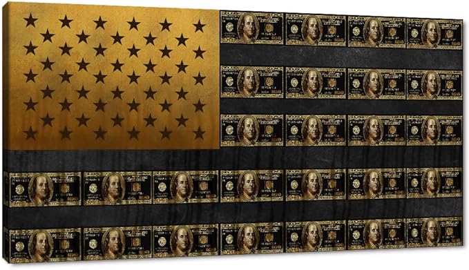 Large Artwork for Wall Abstract American Flag Made Up of Dollars Office Artwork Motivational Office Wall Art Work HD Print Creative Art Print for Bathroom Coffee Shop Gift Choice Framed Art-48 Wx24 H