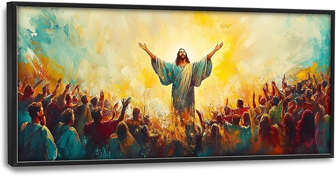 Flintis Large Christian Jesus Framed Wall Art Christ Jesus Pictures Wall Decor Abstract Religion Portrait Canvas Painting Print Artworks Framed for Living Room Bathroom Master Bedroom 60L X 30W