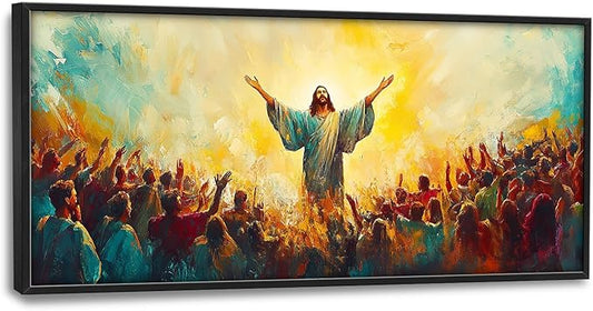 Flintis Large Christian Jesus Framed Wall Art Christ Jesus Pictures Wall Decor Abstract Religion Portrait Canvas Painting Print Artworks Framed for Living Room Bathroom Master Bedroom 60L X 30W