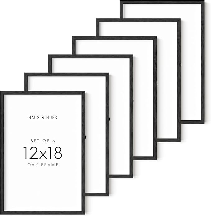 HAUS AND HUES Set of 6 12 x 18 Picture Frames - Wooden Poster Frame for Wall, Black Oak Wood Frames for Gallery Wall