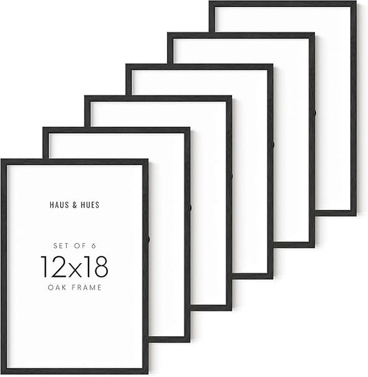 HAUS AND HUES Set of 6 12 x 18 Picture Frames - Wooden Poster Frame for Wall, Black Oak Wood Frames for Gallery Wall