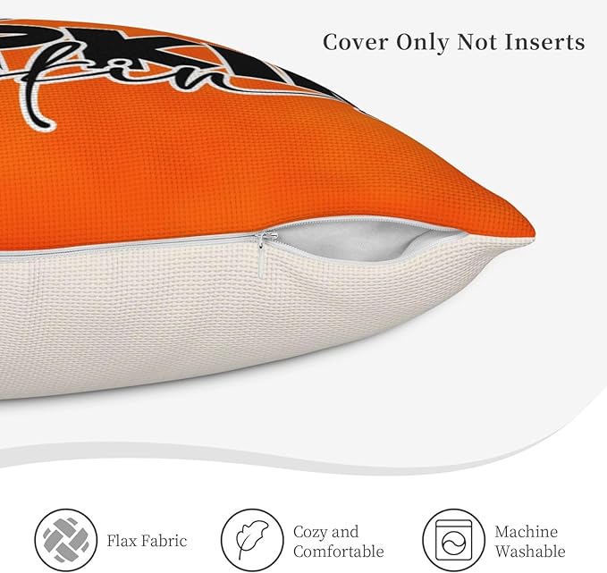 Fall Pumpkin Pillow Covers 16x16 inch Set of 4, Linen Autumn Outdoor Thanksgiving Harvest Farmhouse Buffalo Check Truck Orange Decorations for Sofa Couch