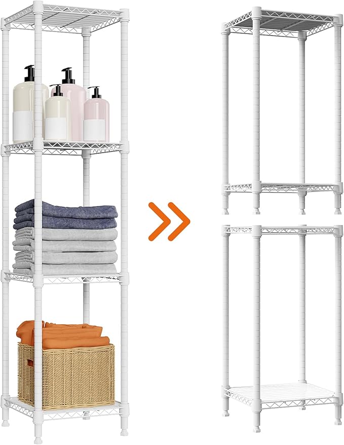480 lbs Storage Shelves 4 Tier Shelving Units for Storage, Wire Shelving Unit for Closet, Adjustable Shelves for Bathroom Steel Organizer Wire Rack, White 11.8" D x 11.8" W x 47.3" H