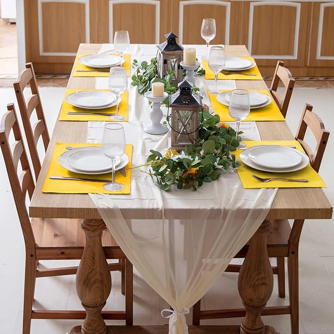 Cloth Yellow Placemats Set of 8, Linen Type Fabric Placemats Machine Washable Heat Resistant Placemats Polyester Place Mats for Halloween, Thanksgiving and Christmas Dining Table (Yellow)