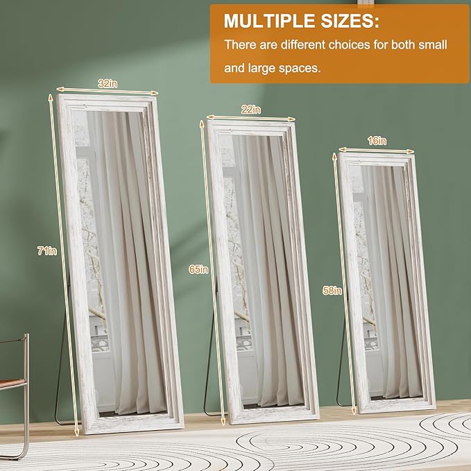 Full Length Mirror,71x32 Inch Full Length Mirror Wall Mounted,Vertical Hanging,Leaning Standing for Bedroom,Living Room,Rectangular Wooden Frame,Wood White Color.