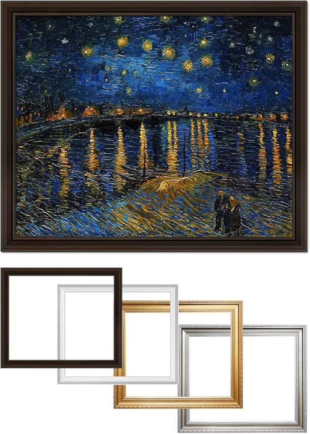 DECORARTS - Starry Night Over The Rhone, Vincent Van Gogh Art Reproduction. Acid Free Cotton Canvas Giclee Print w/Bronze Frame&Mat for Wall Decor.