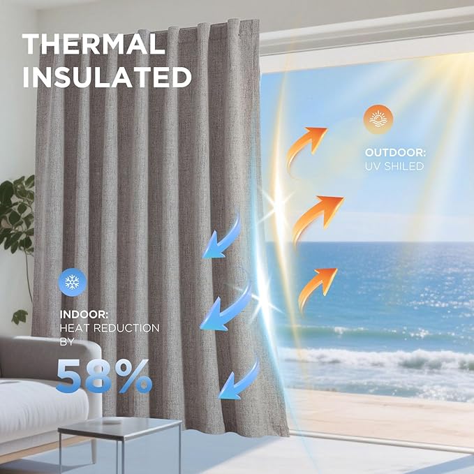 Joydeco Blackout Curtains for Bedroom - Natural Linen Curtains 37 X 72 inch, Thermal Insulated 100% Blackout 2 Panels Light Blocking Drapes, Rod Pocket & Back Tabs, Darkening Privacy for Living Room