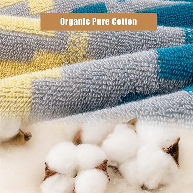 SEMAXE Bath Towel Set of 8 Include 2 Bath Towels 2 Hand Towels 4 Washcloths, 100% Cotton Bathroom Towels with Hanging Loops and Nano-Bio Lifecycle Labels, Colorful Towel - Checkered Collection