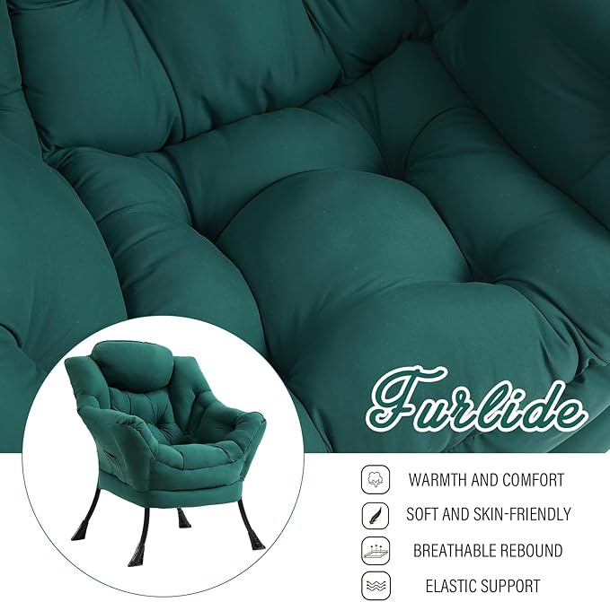 Lazy Chair for Living Room, Modern Accent Chairs with Armrests, Comfy Lounge Chair with Side Pocket, Cozy Lazy Sofa for Reading, Balcony, Bedroom, Dorm, Small Spaces (Dark Green)