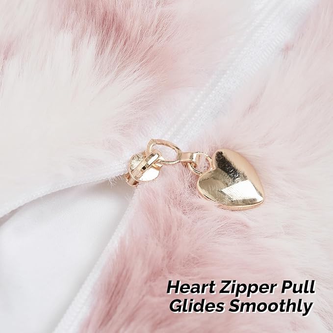 FUTEI Pink White Decorative Throw Pillow Covers 22x22 Inch Set of 2,Soft Fuzzy Faux Rabbit Fur Cushion Covers with Raised Texture,Neutral Boho Home Decor for Couch Bed Living Room