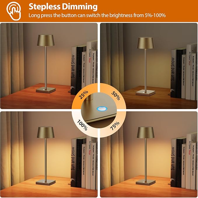 Cordless Table Lamps Rechargeable,Battery 6000mAh LED Portable Lights for Outdoor/Patio/Restaurant/Indoor Desk Lamp - IP54 Waterproof 3 Colors Stepless Dimming (Titanium)